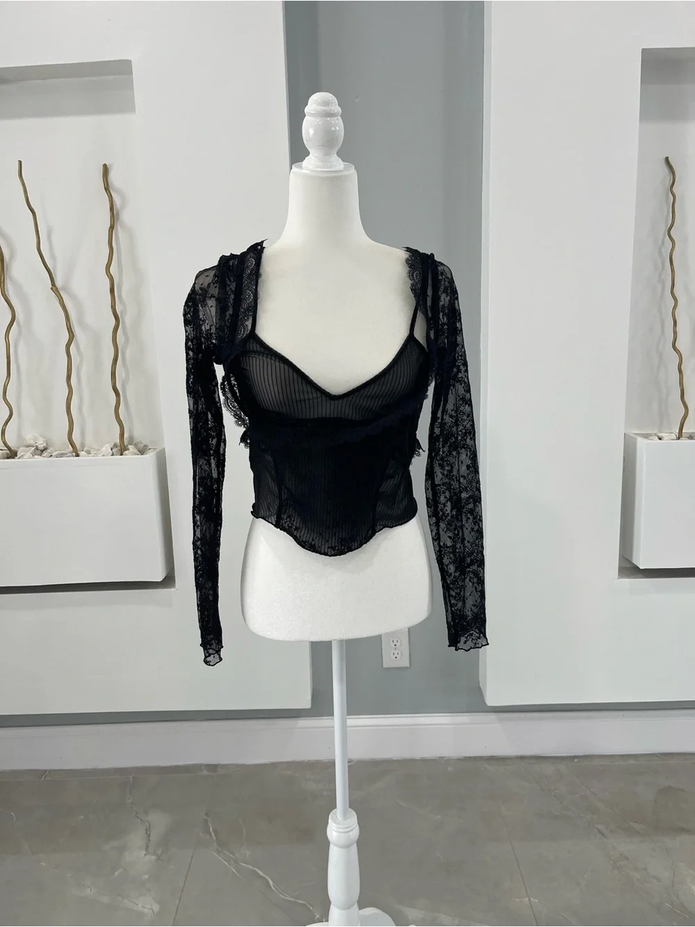 Free People Black Sheer Lace V-Neck Camisole